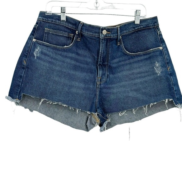 Good American '90s Cutoff Distressed Denim Shorts Blue Size 12 NWT - Picture 5 of 10